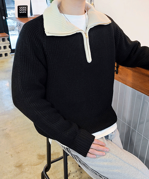 [주문폭주] 투톤반집업스웨터 (5color)